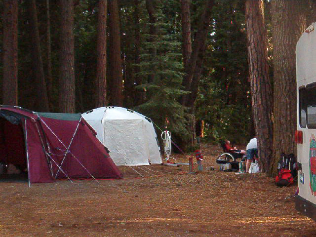 The red tent pitched in Milo McIver Country Park